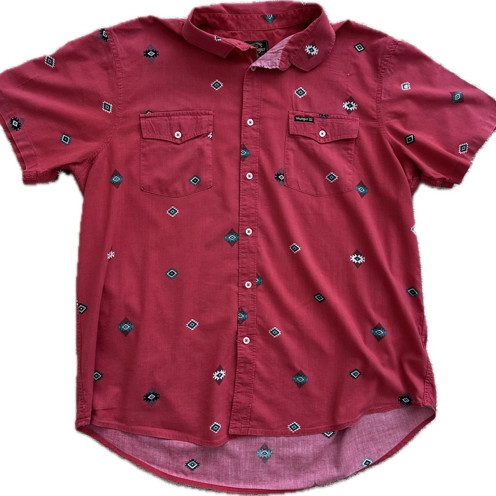 Wrangler Red Casual Button Down Shirt with Geometric Design